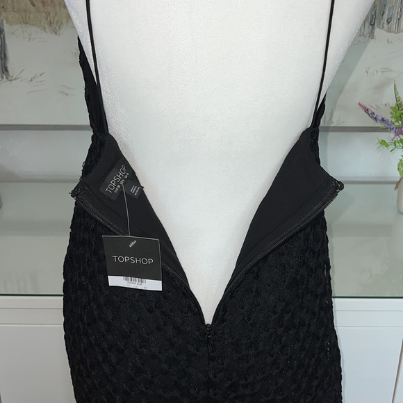 NWT Topshop Black Lace Asymmetrical Dress With Plunge Neckline - Picture 11 of 14